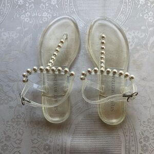 Stuart Weitzman Goldie Embellished Jelly Clear Sandals Pearl Women’s Size 6B